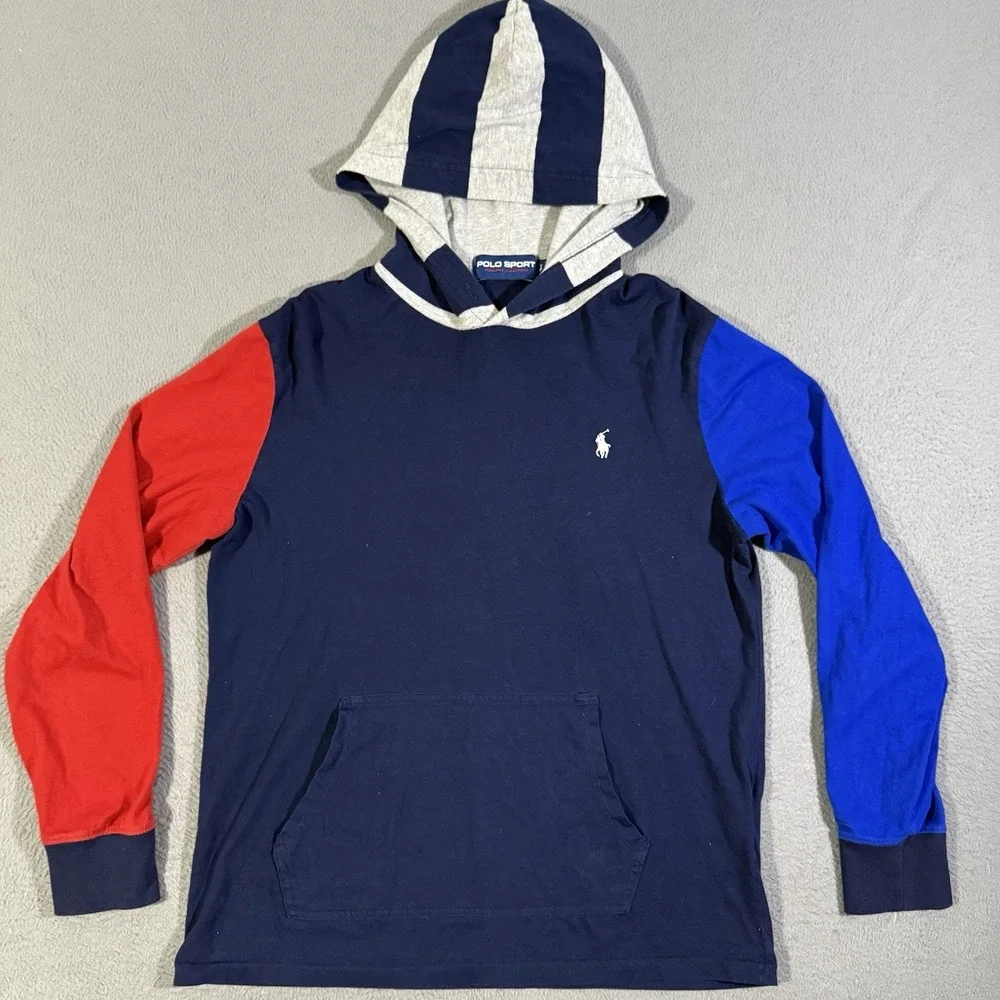 Polo Ralph Lauren Men's Small Lightweight Colorblock‎ USA Flag Pullover Hoodie